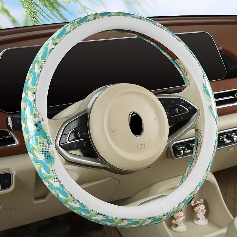 Universal PU Material Stitching Color Contrast Car Steering Wheel Cover Fashion High Quality Auto Accessories 38cm Four Colors