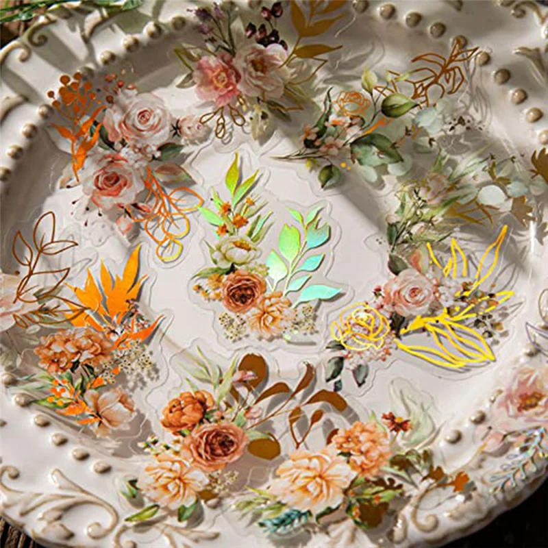 

Exquisite Workmanshipp-240 PCS Gold Foil Botanical Stickers Holographic Flower Eucalyptus Scrapbooking Sticker With Clear Backgr