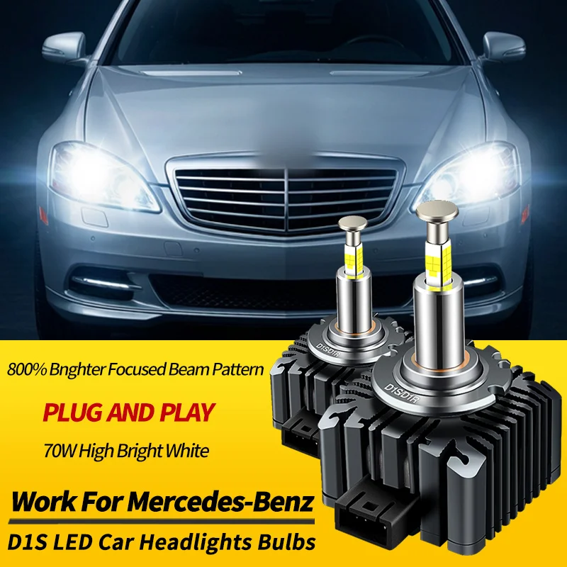 2PCS D1S 70W LED Headlights Turbo Bulbs Canbus For Mercedes-Benz W211 07-09 C197 10-15 R172 11-15 S550 07-13 W251 V251 10-14 12V