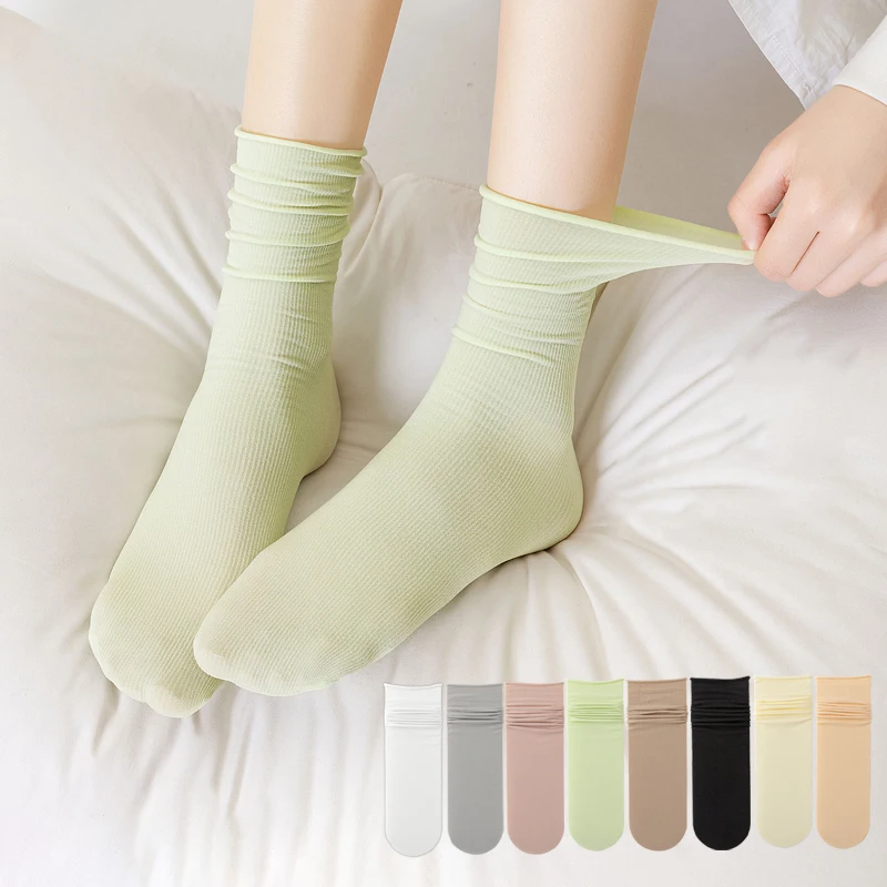 

5 Pairs Women's Mid Tube Socks For Summer Ice Silk Cool Feeling Socks Trendy Stacked socks College Style JK Sox