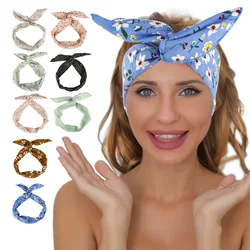 Rabbit Ears Hair Hoop Floral Headband with Iron Wire European and American New Headwear Cross Bow Hair Band