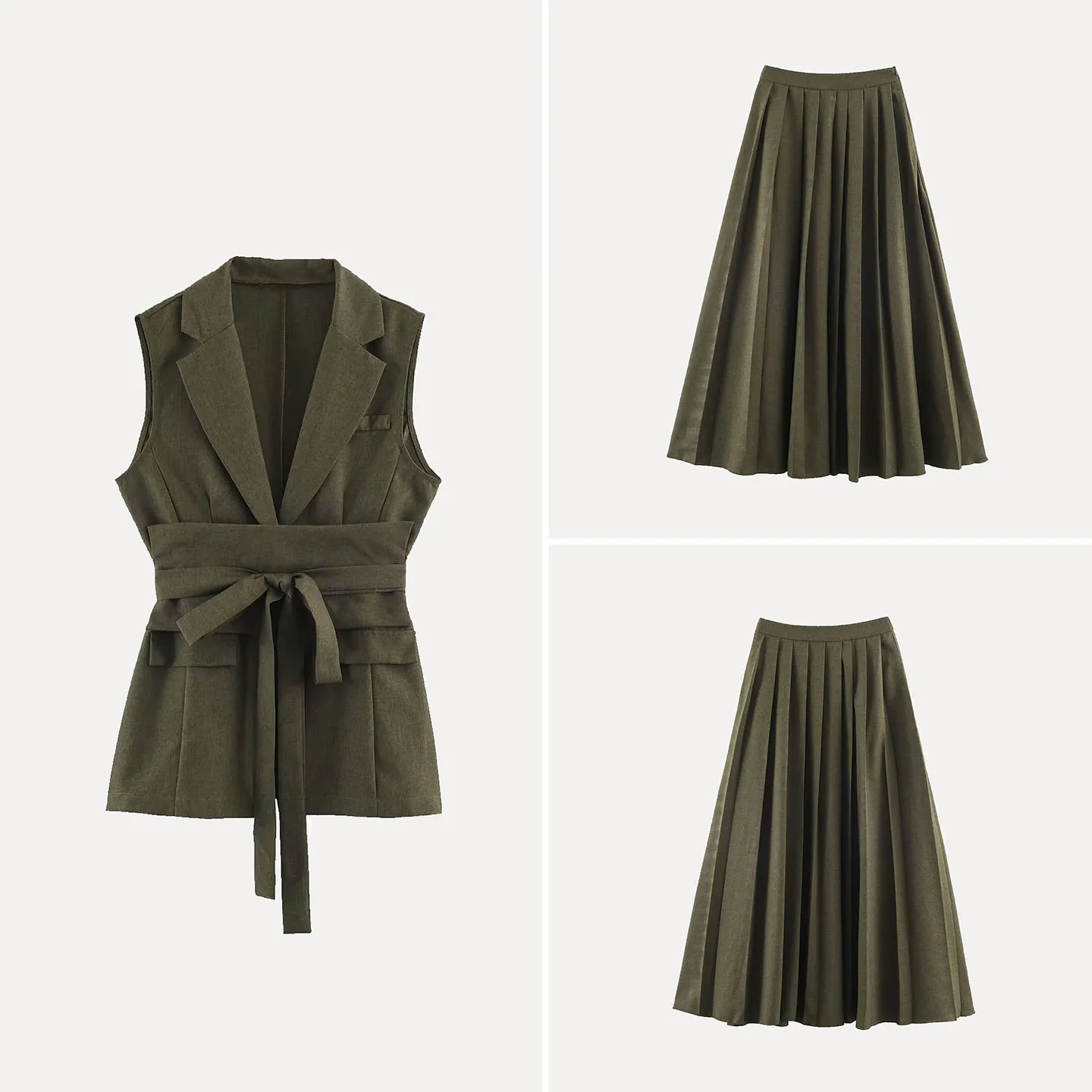 Women's Loose Sleeveless Top And Skirt Set Belted Casual Commute Autumn Fashion Two-Piece Suit ZADATA Brand