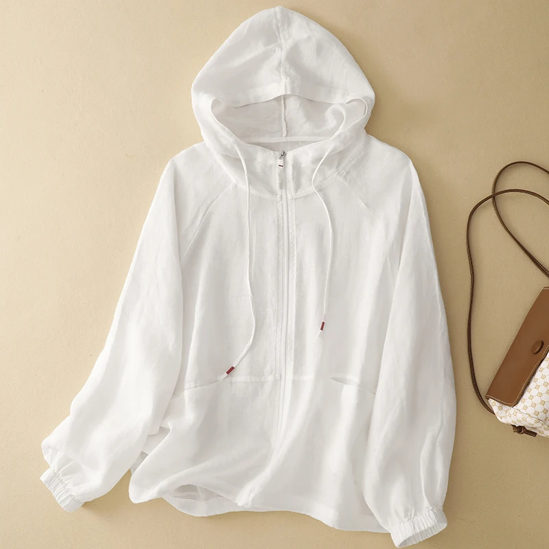 

High-End Anti-Aging Autumn New Hat Hooded Sunshade Windbreaker Versatile Zipper Women's Outerwear Air Conditioning Shirt