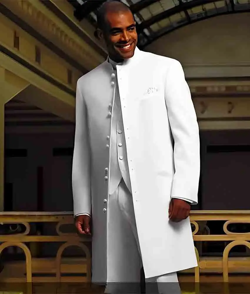

Men's 3-Piece Stand Collar Long Tuxedo Set Slim Fit for Wedding, Prom & Stage Wear, with Blazer, Vest, Pants