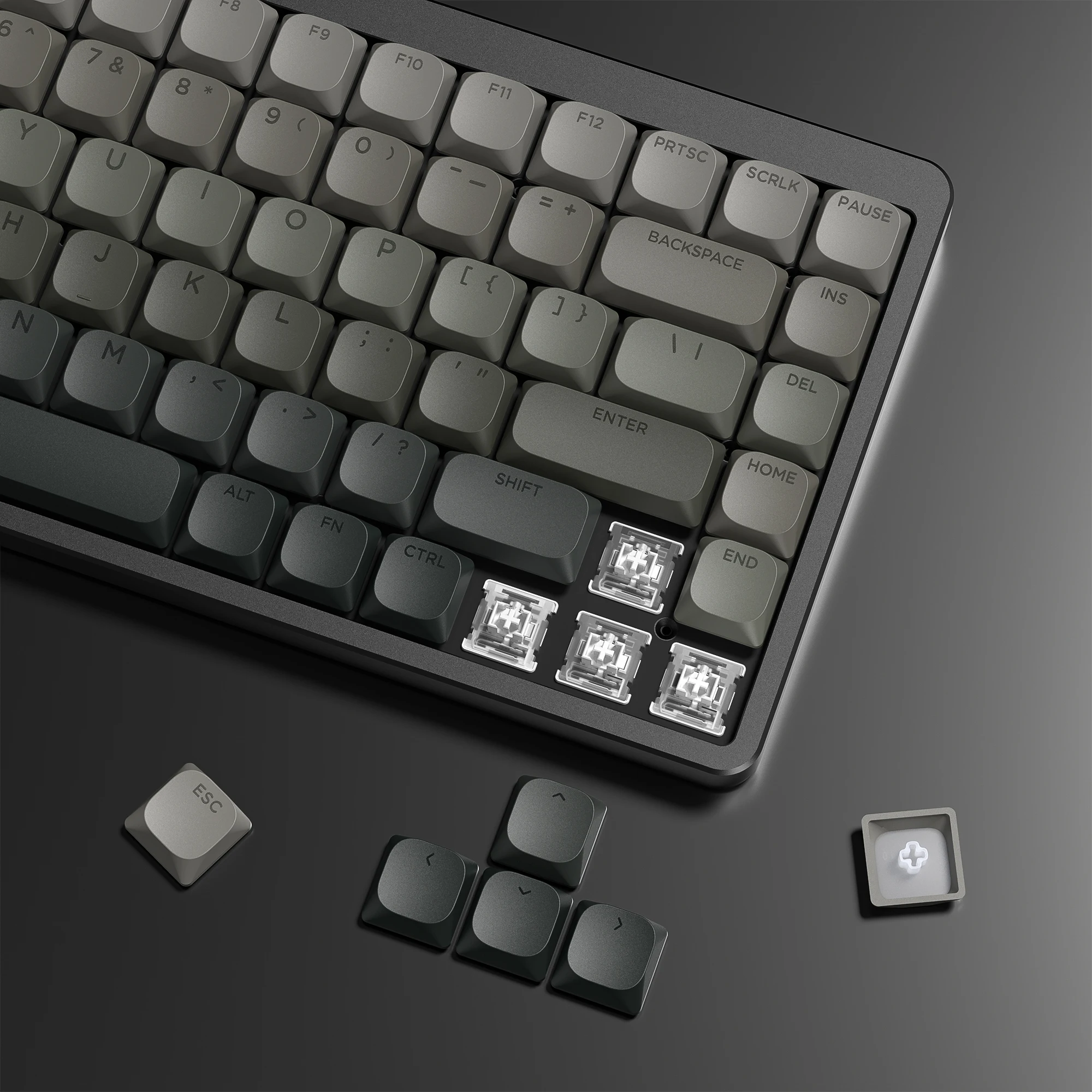 132 Keys Gradient Gray PBT Double Shot Keycaps Low Profile Shine Through Keycap for Cherry MX Switches Mechanical Gamer Keyboard