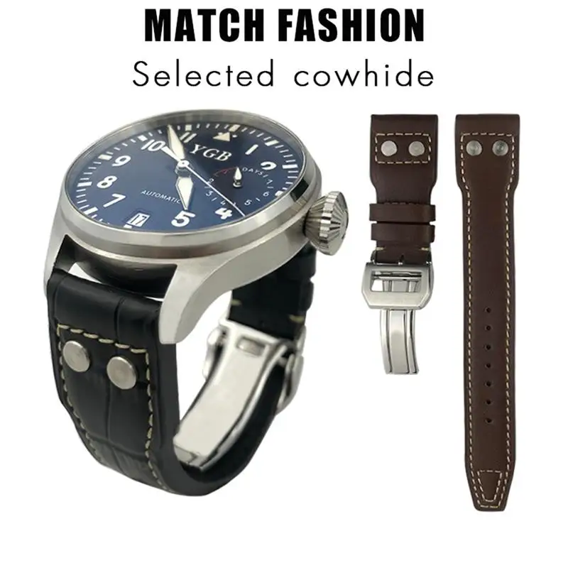 TINTAG For IWC Big Pilot Watch SPITFIRE Le Petit Prince Calfskin Strap 20mm 21mm 22mm Genuine Leather Rivet Watchband