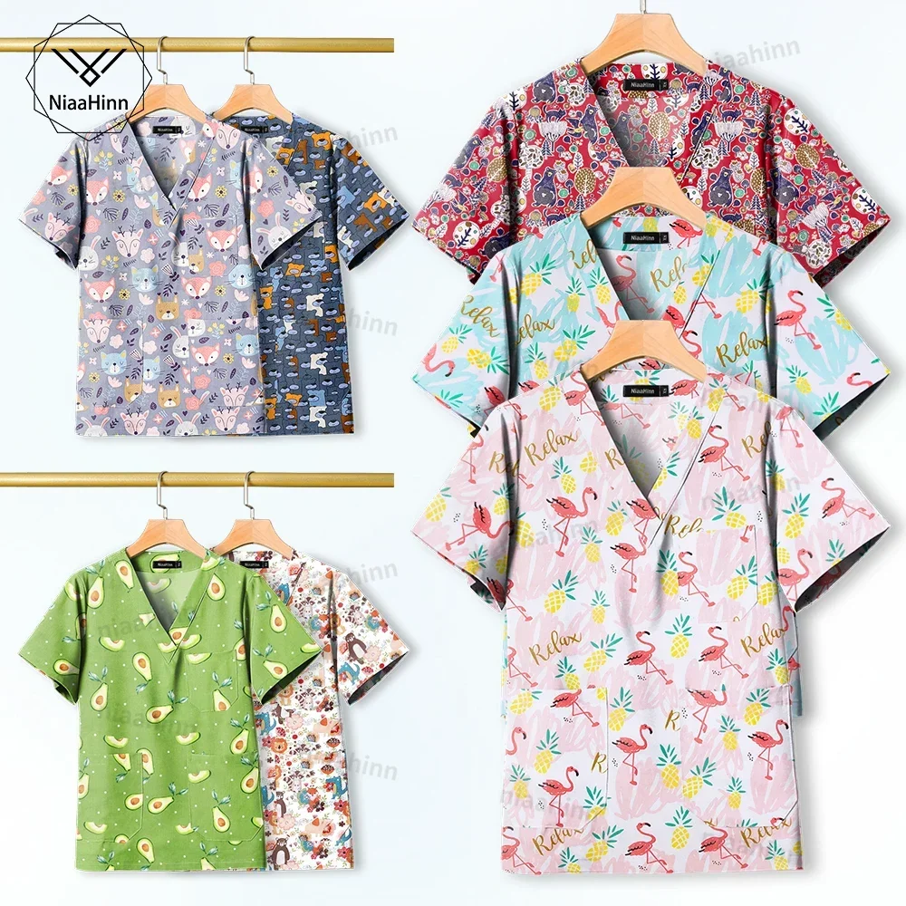 Hospital Nursing Scrub Top Printed Cotton Uniform High-quality Doctor Surgical Gown Hospital Accessories Pediatric Clinical Tops