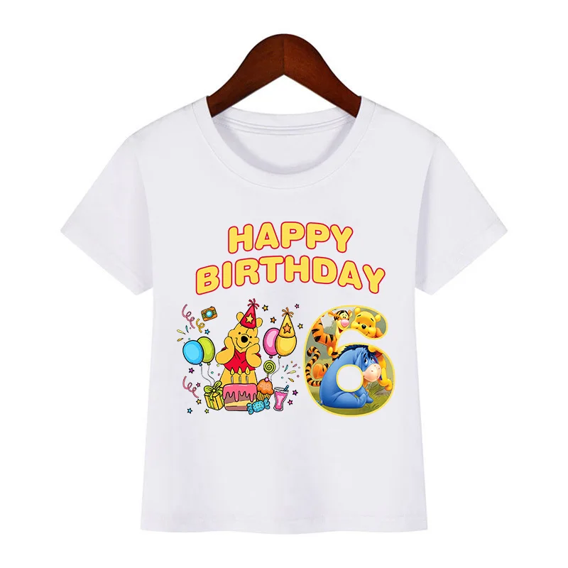 Winnie the Pooh Cute Bear Print Cartoon Girls Clothes 1 2 3 4 5 6 7 8 9 Years Birthday Kids T shirt Baby Boys Children T-Shirt