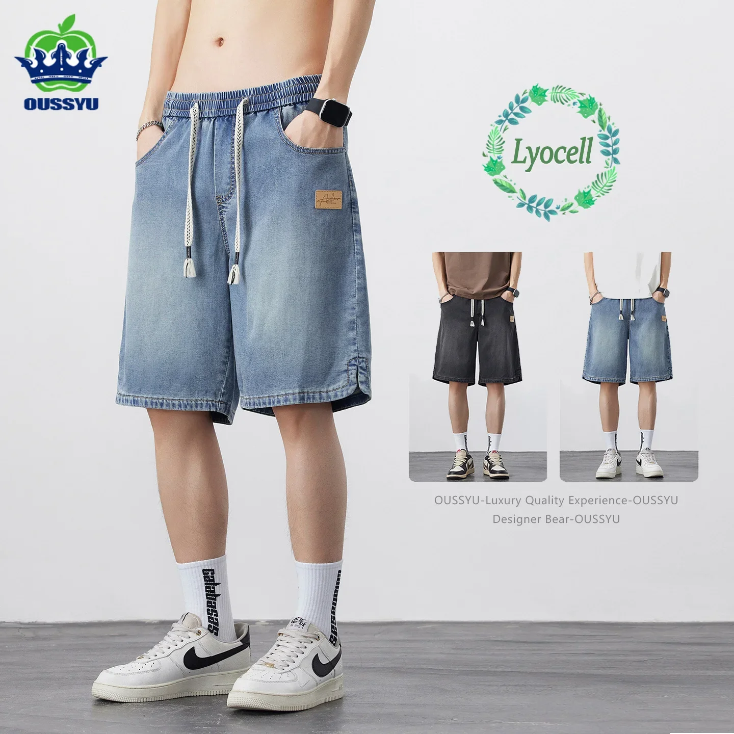 High Quality Summer Men's Jorts Baggy Wide Leg Casual Shorts Lyocell Fabric Trendy Streetwear Knee Length Pants Denim Shorts Men