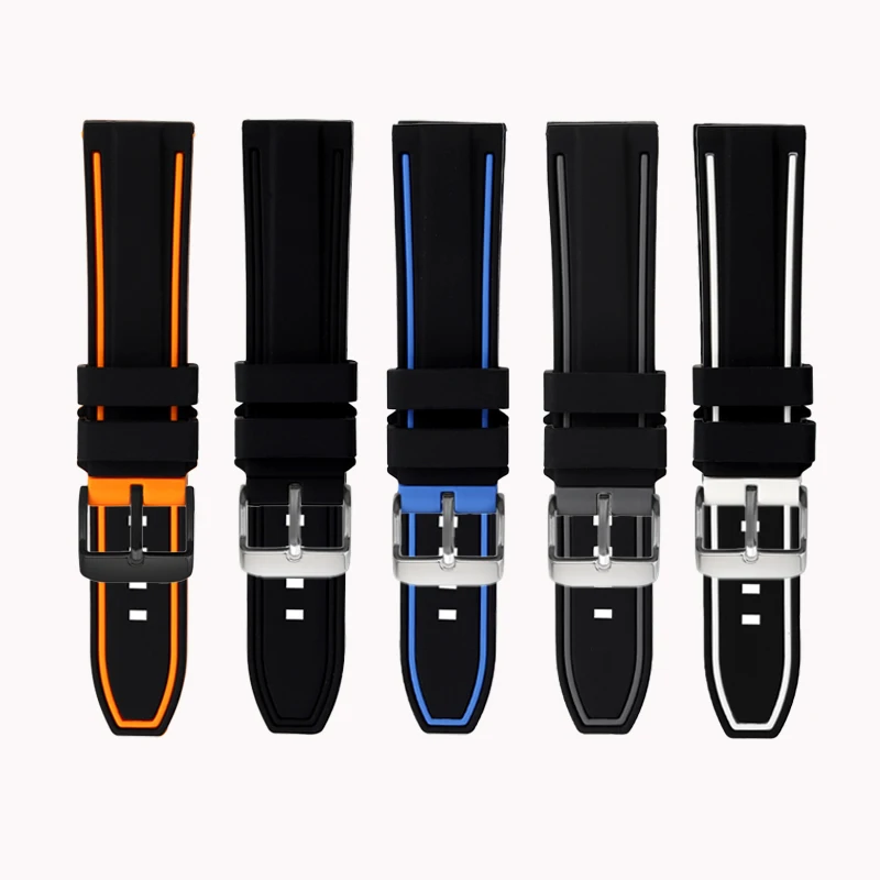 

20mm 22mm High-quality silicone rubber watchband Black orange blue gary white Soft Sport Diver waterproof watchstrap accessories