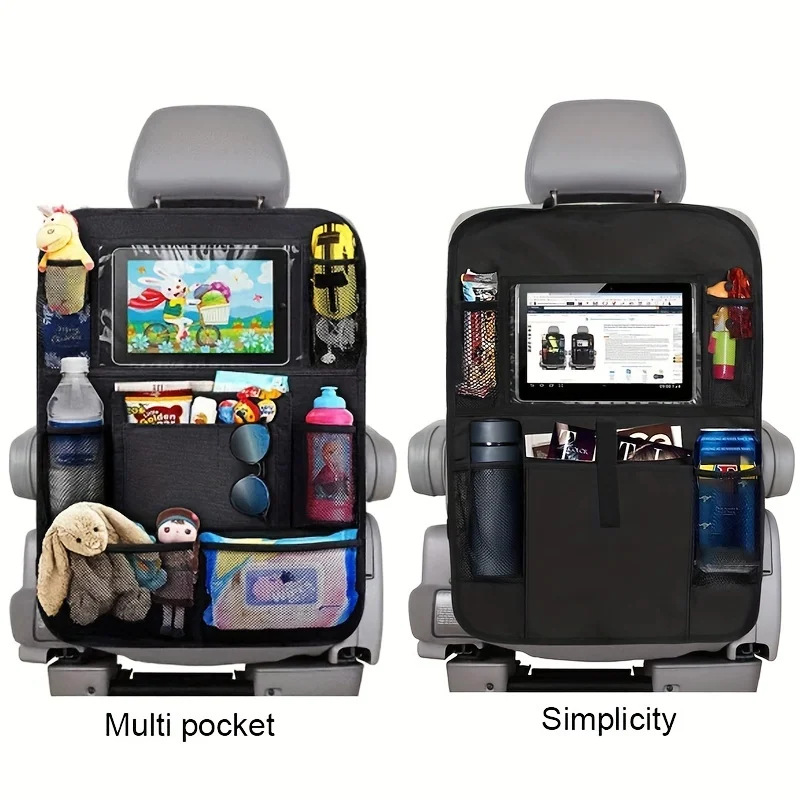 1pc Multifunctional Black Car Seat Back Storage Bag -Perfect For Storing,Car Seat Organizer With Tablet Holder
