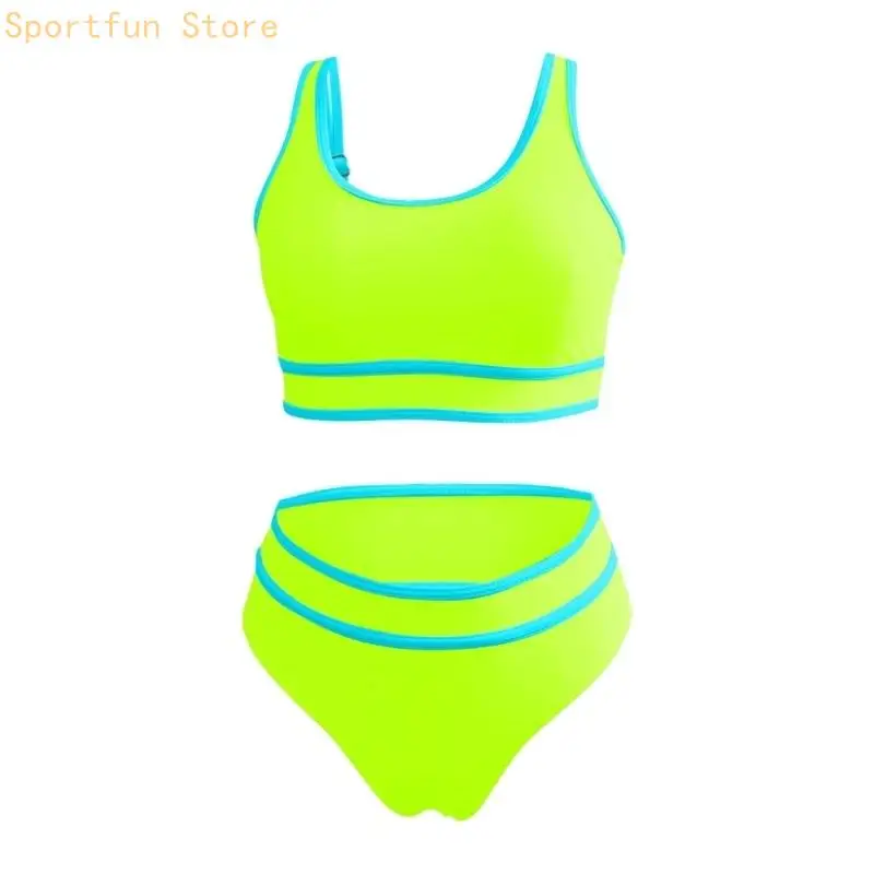Women's High Waisted Sets Sporty Two Piece Swimsuits Cheeky High Cut Bathing Suits X7JD