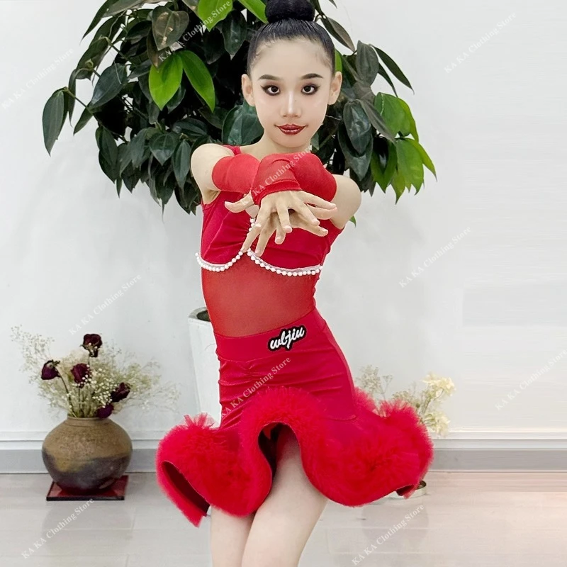 Standard Salsa Latin Dance Dress Girls Ballroom Dance Dresses Kids Rumba Samba Tango Dance Costume Girls Latin Practice Dress