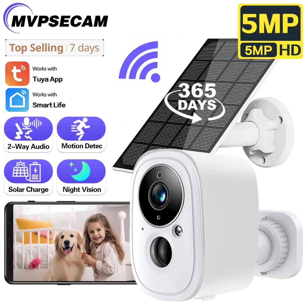 5MP HD Wireless Outdoor Wifi Home Solar PTZ Camera CCTV Solar Panel Recharge Li-Batteries Surveillance Cam Works With Tuya APP