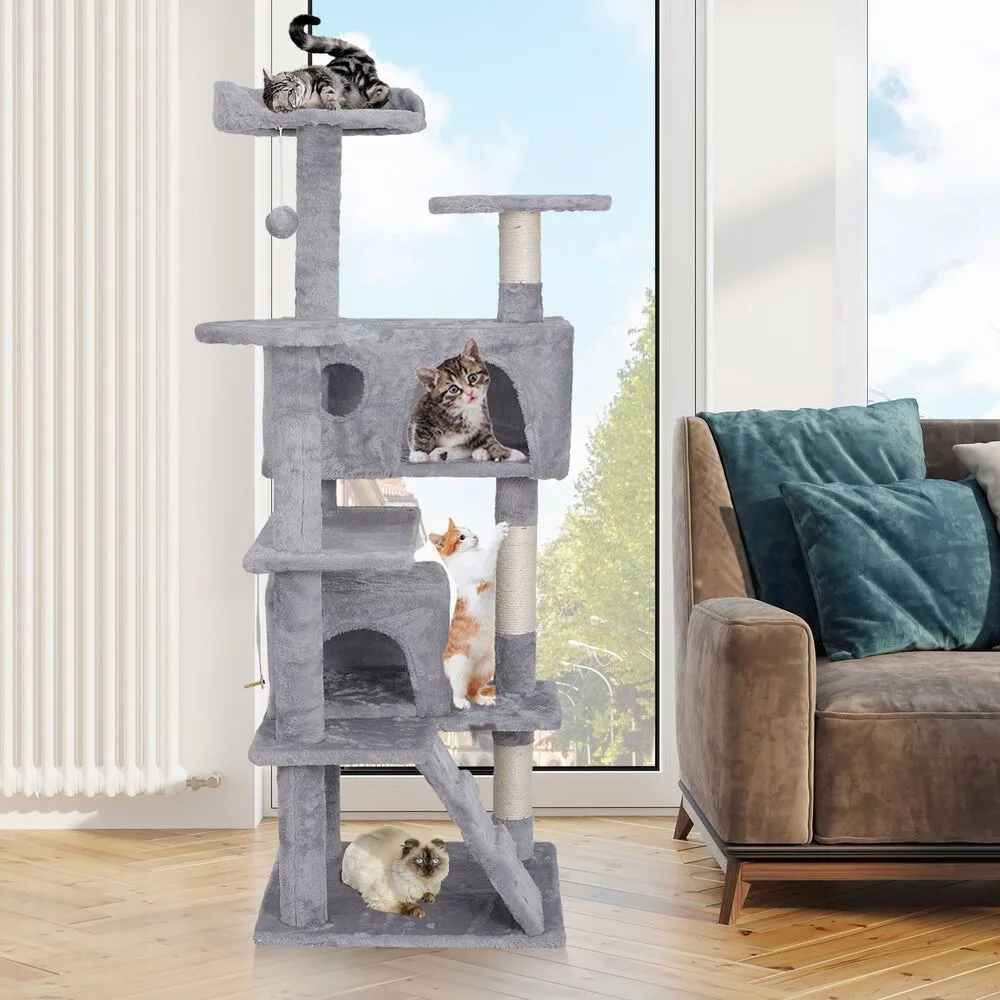 

Light Grey Cat Tree Tower Activity Center Playing House Condo for Cat Rest Sturd