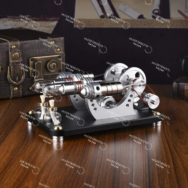 Metal Cylinder Engine Generator Miniature Mini External Combustion Engine Model Twin Cylinders