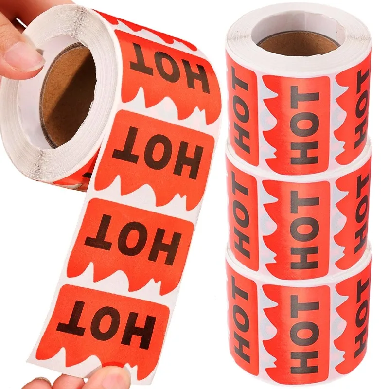 500Sheets Flame Design Hot Seller Sticker Roll Self Adhesive Product Label Fluorescent Red Yellow for Clearance Sale New Arrival