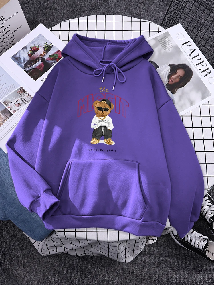 The Misfit Teddy Bear Against Everthing Woman Sweatshirt Harajuku Street Clothes New Casual Hoodie Fleece Loose Female Pullovers