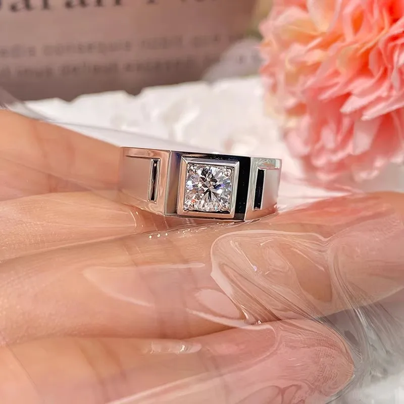 فاخر 3 قيراط الصلبة 14K الذهب الأبيض رجل خاتم IGI مختبر تزايد خاتم الماس جولة D VS1 الماس خاتم الزواج خاتم الخطوبة #3