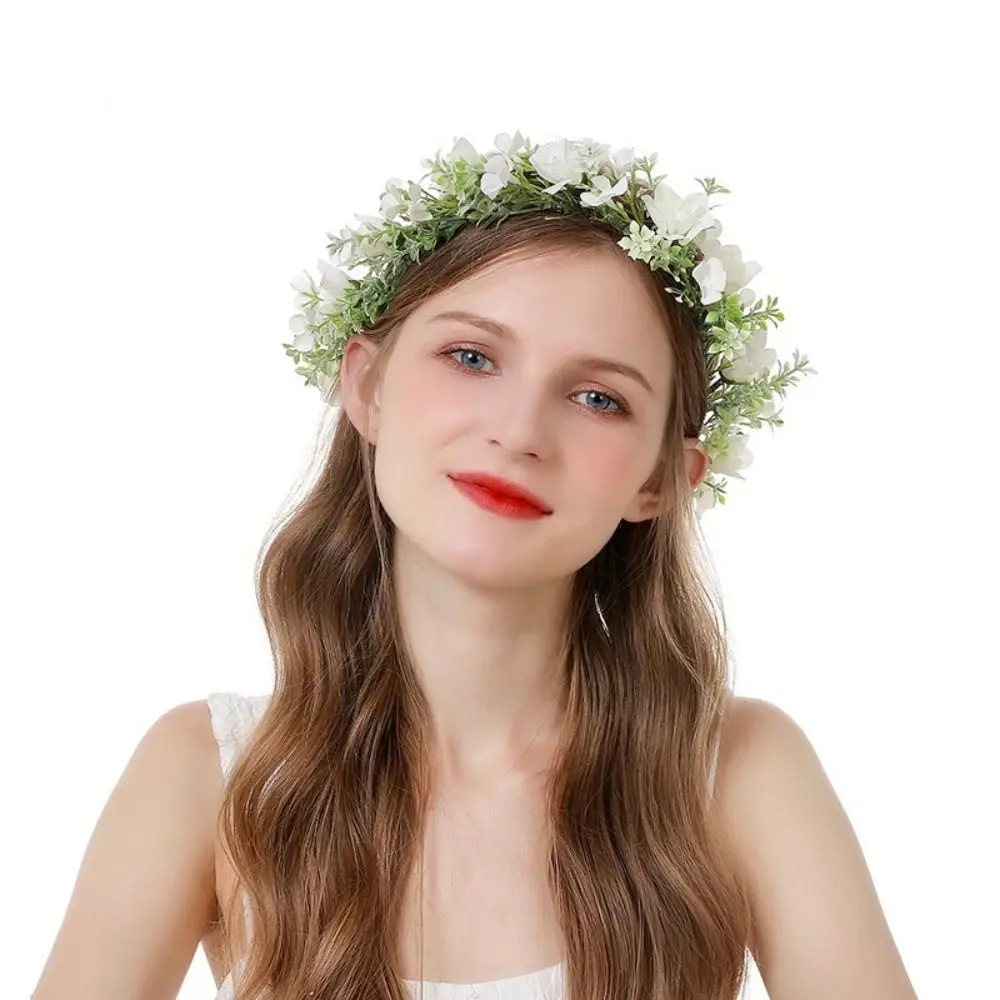 Wedding Supply Flower Hairband Hair Ornament Headwear Fabric Flower Crown Head Wreath Babysbreath Bride Corolla
