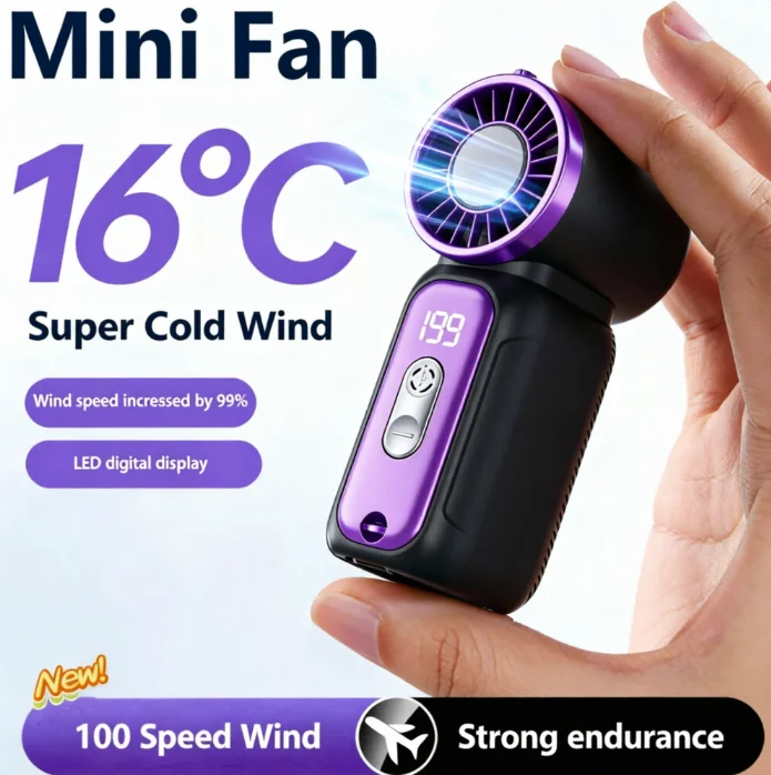 

Суперминиатюрный перезаряжаемый ручной вентилятор с мощным потоком воздуха, ультратихий, с цифровым дисплеем, портативный, компактный.