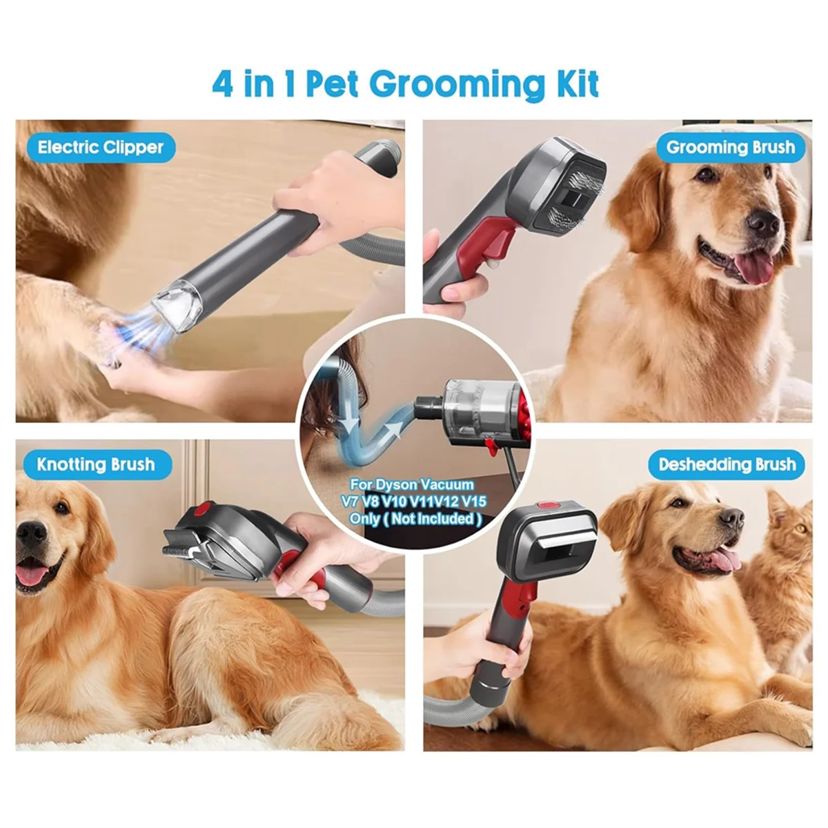 Dog Grooming Attachment Kit for Dyson Vacuum V7 V8 V10 V11 V12 V15 Pet Hair Clippers with Deshedding Brushes Attachment