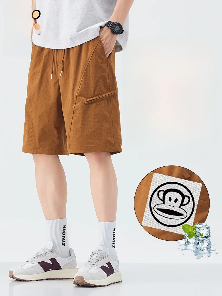 

Мужские летние тонкие спортивные брюки Paul Frank Ice Silk Quick Dry Casual, свободные, дышащие, прямого кроя, длиной до колена