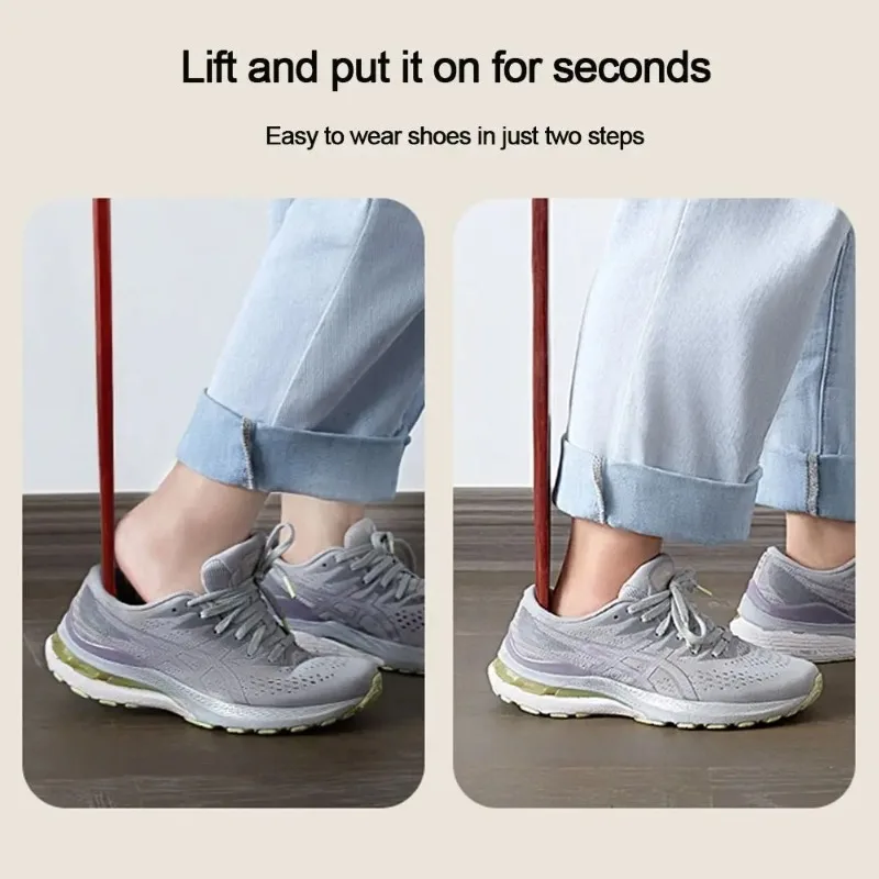 Wooden Extra Long Handle Shoe Horn Labor Saving Shoe Lifter Helper Easy Wear Tool for Seniors Elderly Daily Home Use