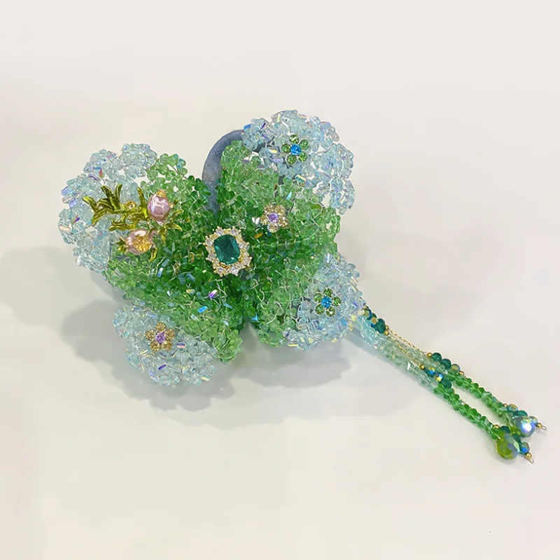 Exquisite Crystal Flower Hair Claws with Tassel Handmade Beads Claw Clip Elegant Hair Clip Women Wedding Party Hair Accessory
