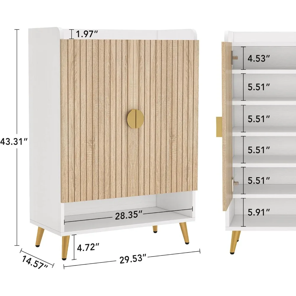 Armoire à chaussures avec portes, armoire de rangement à 7 niveaux avec étagères réglables, chaussures en bois T1