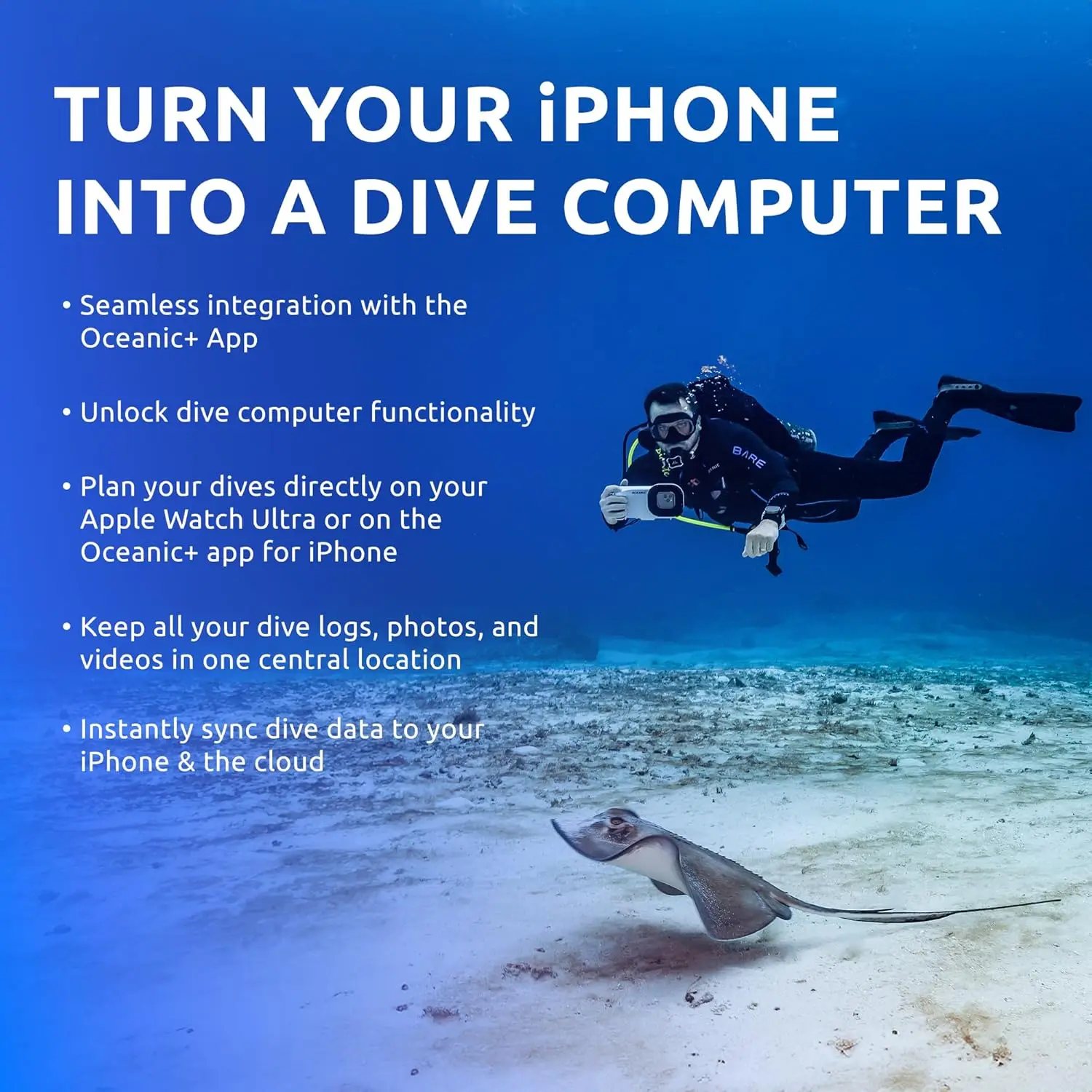 Housing Use your iPhone as an underwater camera & dive computer Depth to 196ft  Waterproof  Great for Scuba Diving & Snork