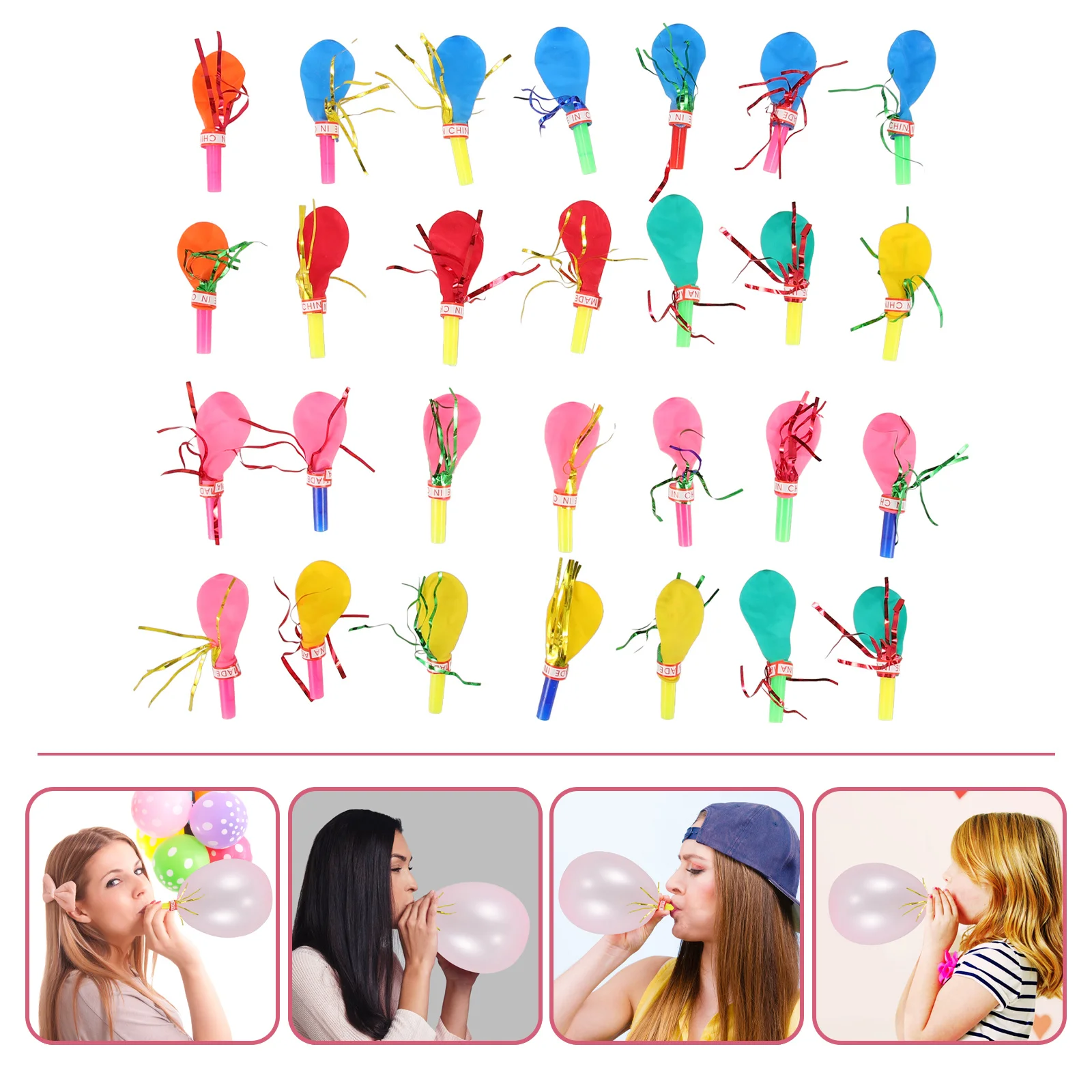 

30Pcs Musical Blowouts Balloon Mixed Glitter Metallic Noisemaker Kids Blowouts Whistles Party Favor for Birthday Christmas