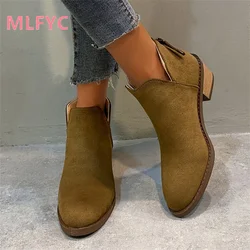 Women's shoes Autumn women boots Chelsea boots ladies short boots bare boots female square heels Round toe fashionable shoes