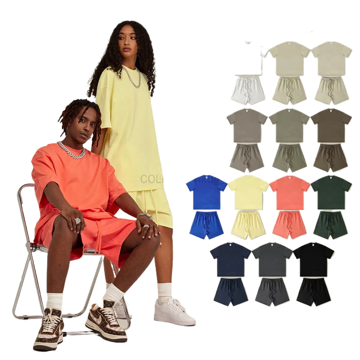 

Summer Two Piece Short Men's Sets Heavyweight Cotton 305g Short Sleeve T Shirt Jogging Sportswear Gym Tracksuit Streetwear