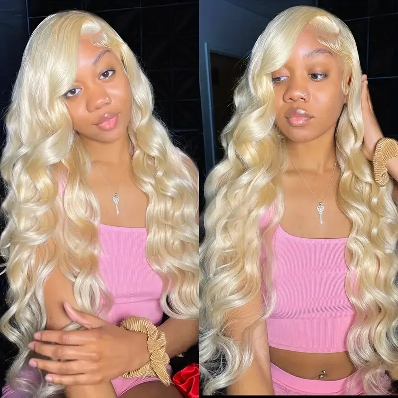 613 Blonde 30 Inches 13X6 HD Lace Frontal Wig Body Wavy Colored Glueless Water Wave Human Hair Wigs 150 Density