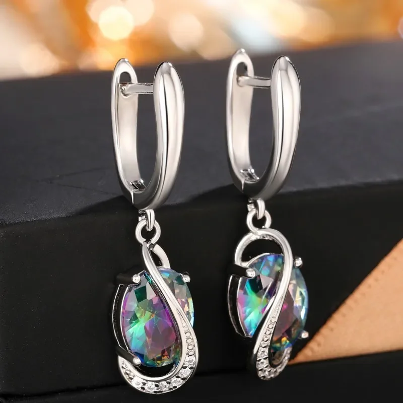 New Exquisite Multi-colored CZ Dangle Earrings for Women Special-interested Birthday Day Gift Wedding Party Trendy Jewelry