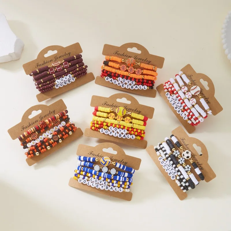 1pc Creative Versatile Football Softball Beaded Bracelet Set Sports Series Bracelet
