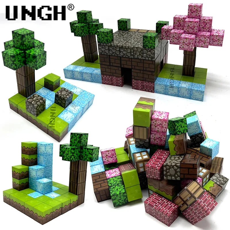 UNGH 50-200PCS Magnetic Block Building Block แม่เหล็กปริศนาของเล่นชุด STEM การก่อสร้าง DIY ของเล่นเพื่อการศึกษาของขวัญ