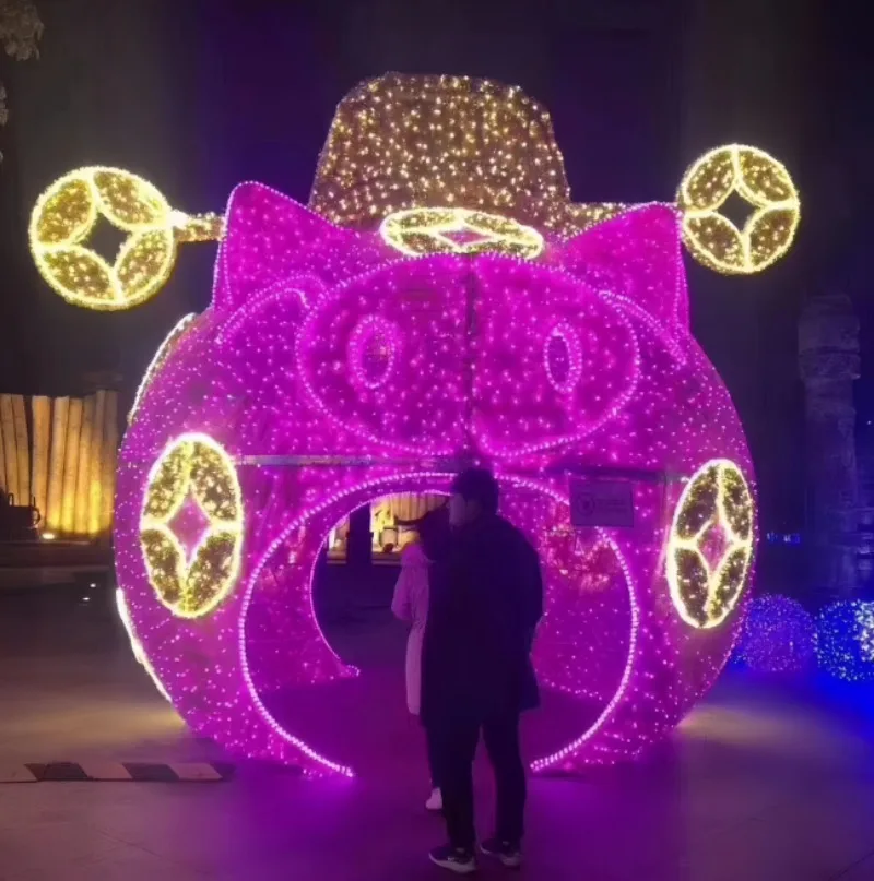 Customized 3D LED Outdoor Lighted Display Large Christmas Arch Ball Motif Lights for Street Park Holiday Decoration Supplies