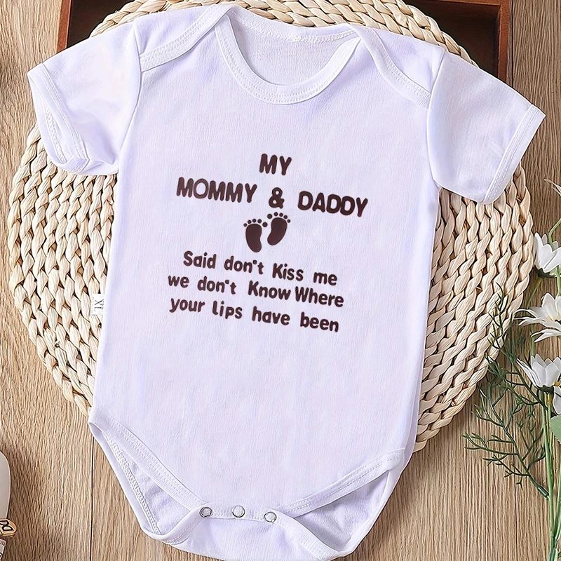 Baby Girl's Casual Short Sleeve Bodysuit My Mommy & Daddy Said Don't Kiss Me Letter Print For Summer