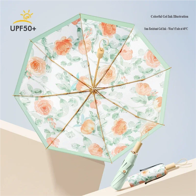 8-rib three-fold sunshade with colored glue UV protection umbrella for girls, student fresh all-weather sun umbrella
