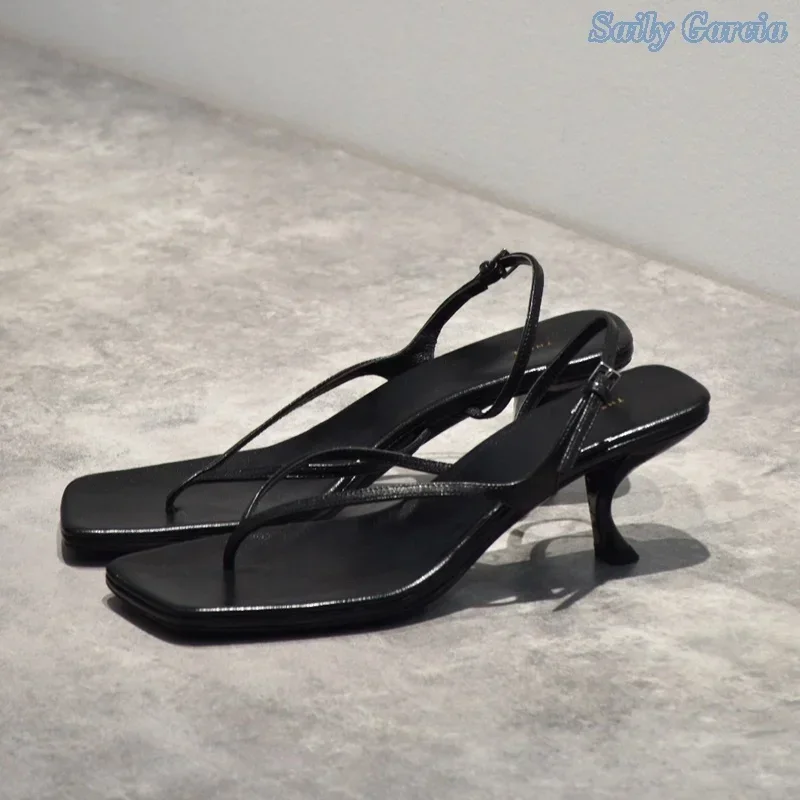 

Ankle Strap Buckle Sandals Concise Square Toe Stiletto Low Heels 2024 Hot Sale Women Sexy New Arrival Summer Party Shoes