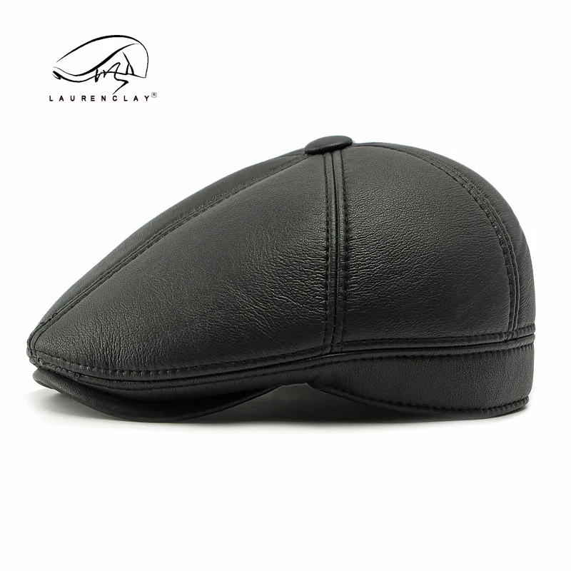 Middle-aged And Elderly Men's Full Sealing Hat Winter Warm Ear Protection Beret Retro Pu Leather Peaked Cap Advance Hats