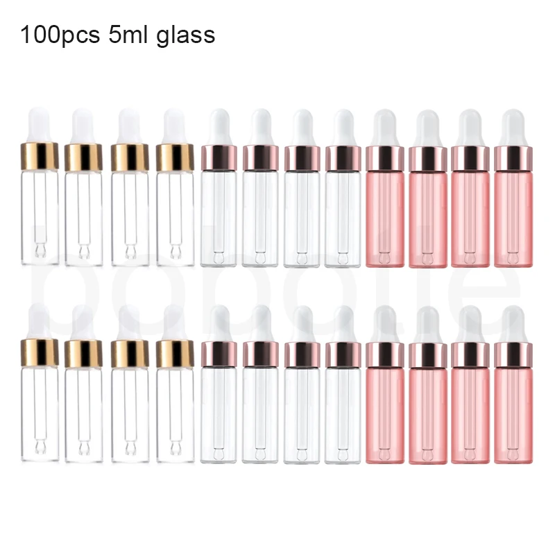 100pcs 5ML Glass Dropper Bottle Glass Tincture Bottles with Eye Droppers for Essential Oils, Liquids - Leakproof Travel Bottles