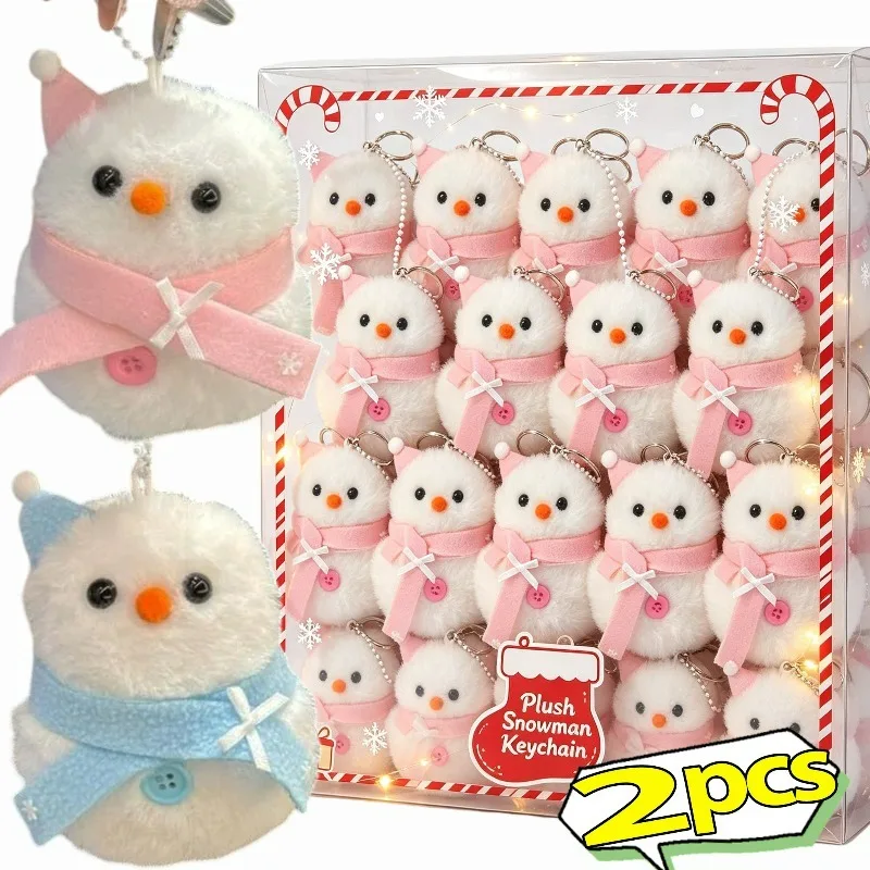 1/2Pcs Christmas Cartoon Snowman Keychain Cute Mini Plush Snowman Doll Pendants Cute Kawaii Soft Stuffed Fluffy Snowman Keyring