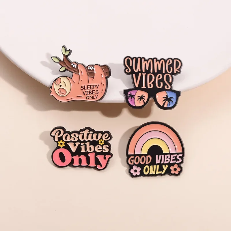 Cute Creative Good Summer Vibes Brooch Pins Sloth Rainbow Enamel Badges Gifts for Friends