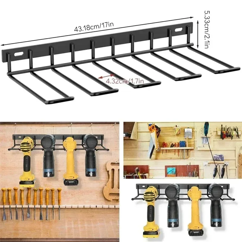 Wall Mounted Power Tool Holder Heavy Duty Metal Drill Storage Organizer Rack Screwdriver Wrench Shelf for Garage Workshop Tool