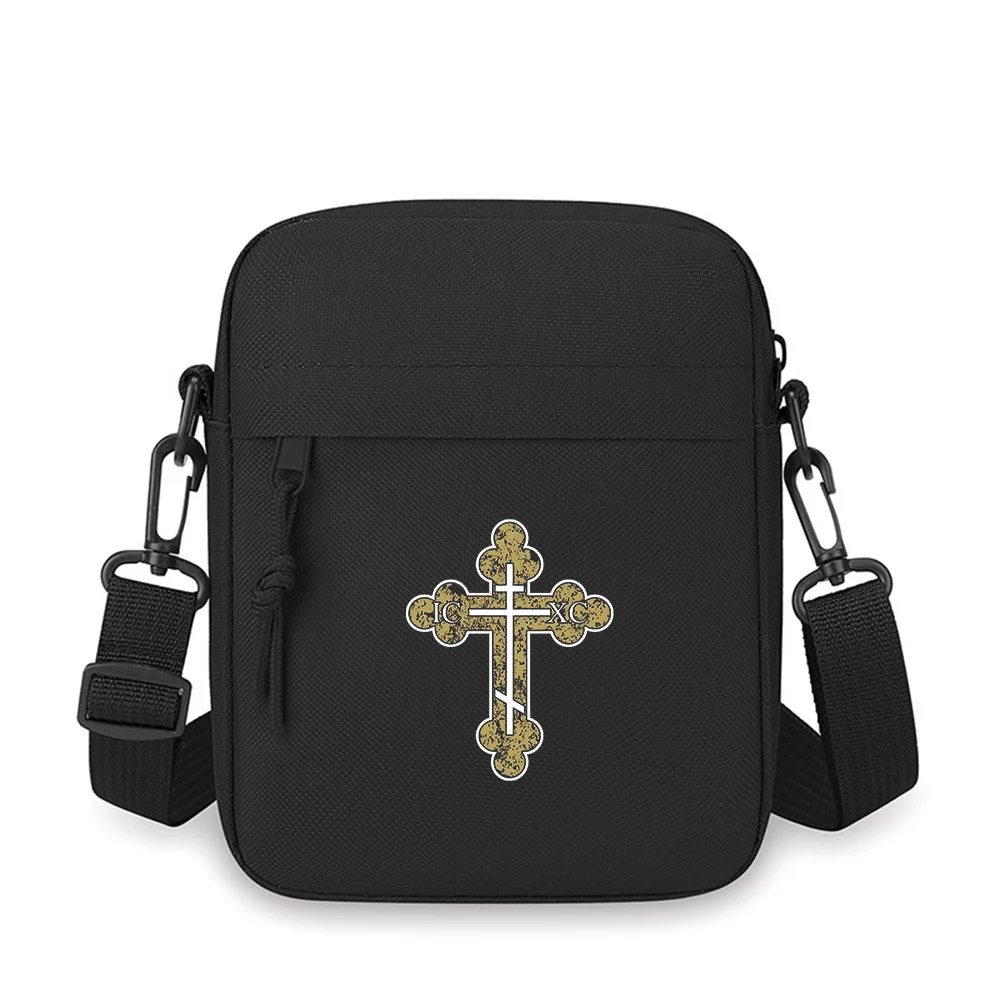 Orthodox cross with symbols design Men Crossbody Bag Single Shoulder Women Cartoon Anime Film Printing Design Unisex