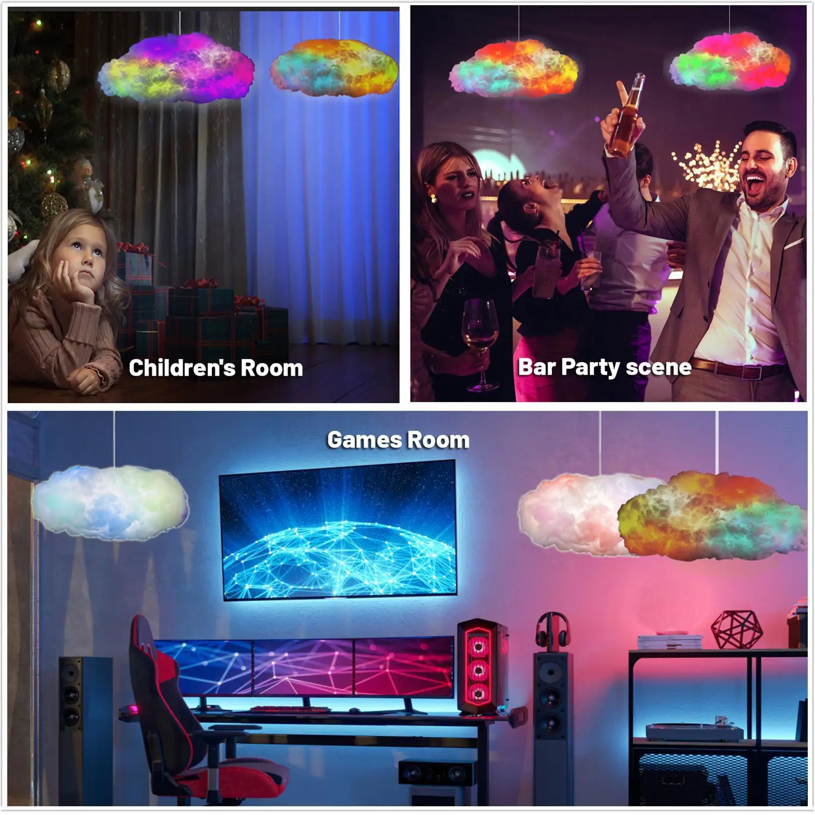 Ceiling Clouds With Lights DIY Lamp Atmosphere Decoration With Music Rhythm Color Changing Remote Control LED Cloud Lights For
