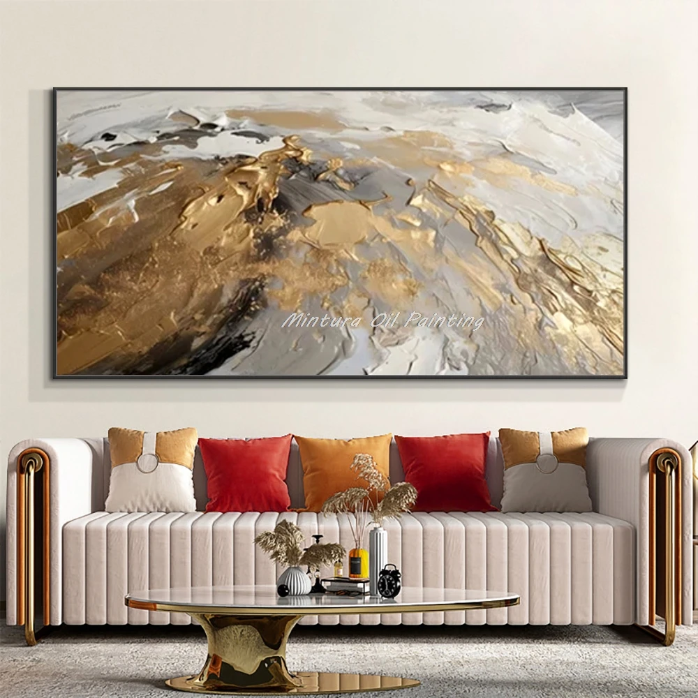 Mintura,Handpainted Gold Oil Paintings on Canvas Abstract Posters Modern Home Decor Wall Art Pictures for Living Room Decoration